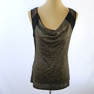 NIC+ZOE Black and Gold Shimmer Cowl Neck Sleeveless Knit Top - MP